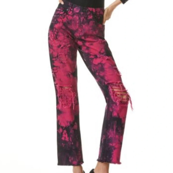 Alice + Olivia Pink and Black Straight Leg Jeans - Picture 4 of 11